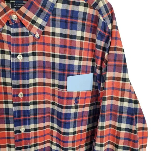Ralph Lauren Big Shirt Mens Size XL Button Down Oxford Plaid 100% Cotton Logo - Picture 9 of 10